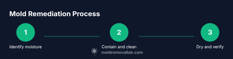 Process infographic showing three steps: identify moisture, contain and clean, dry and verify