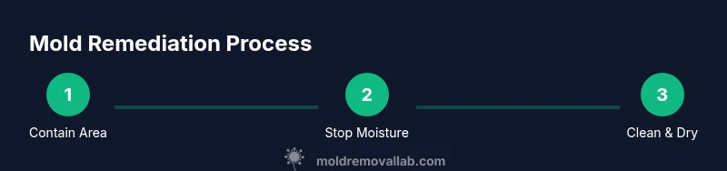 Mold remediation process infographic showing containment, moisture control, cleaning, and drying steps