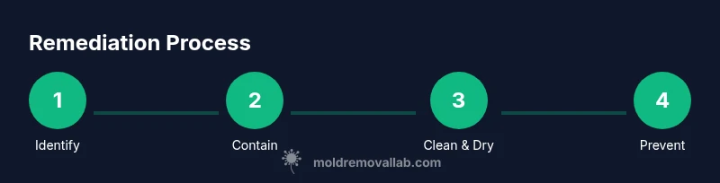 Process infographic showing steps to remove white mold from walls