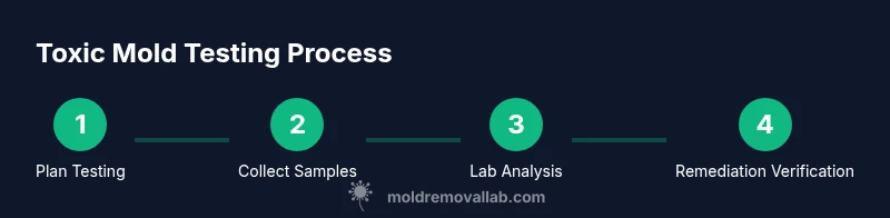 Infographic showing four-step process for toxic mold testing from planning to remediation verification