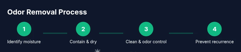 Infographic showing a 4-step process for removing mold odor