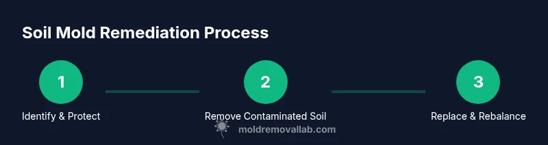 Infographic showing three-step process to address white mold on soil