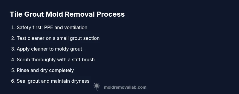 Infographic showing a step-by-step process to remove mold from tile grout