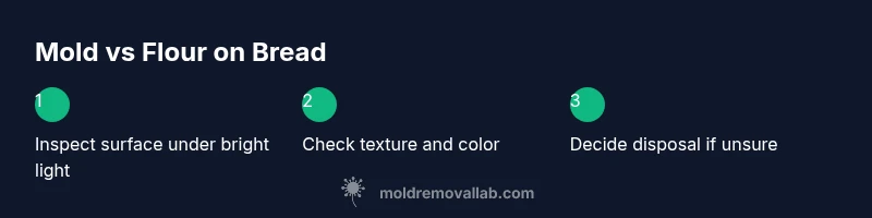 Process infographic showing steps to distinguish mold from flour on bread