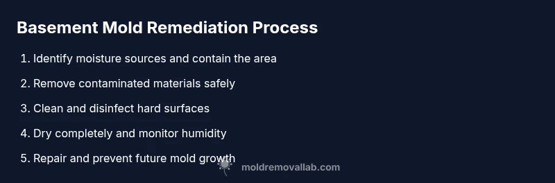 Infographic showing basement mold remediation steps