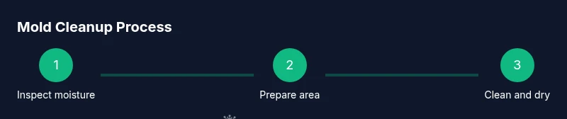 Process infographic showing window sill mold cleanup steps