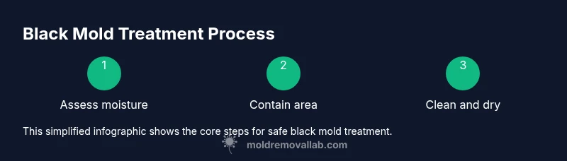 Process infographic showing steps for black mold treatment in a home
