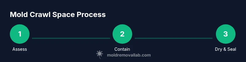 Process infographic showing mold remediation steps in a crawl space