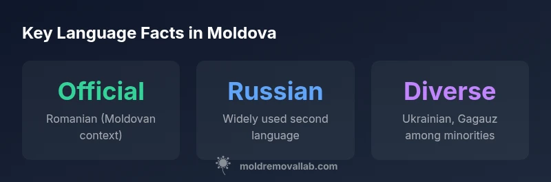 Infographic showing Moldova language landscape with official Romanian, Russian as a common second language, and minority languages